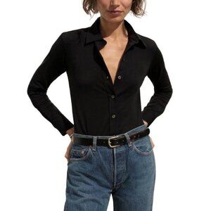 Buck Mason Fluid Jersey Bungalow Button-Down Top Black Size L